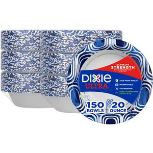 Dixie Ultra, Large Paper Bowls, 20 Oz, 25 Count (Pack of 6), Microwave Safe, Compostable, Disposable Bowls Great For Breakfast, Lunch, And Dinner Meals