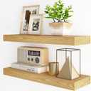 Fun Memories Floating Shelves for Wall, 24Inch Floating Shelves Set of 2, Hanging Shelf with Invisible Brackets, Wood Shelves for Living Room, Bedroom, Kitchen, Oak (23.6'', Set of 2)