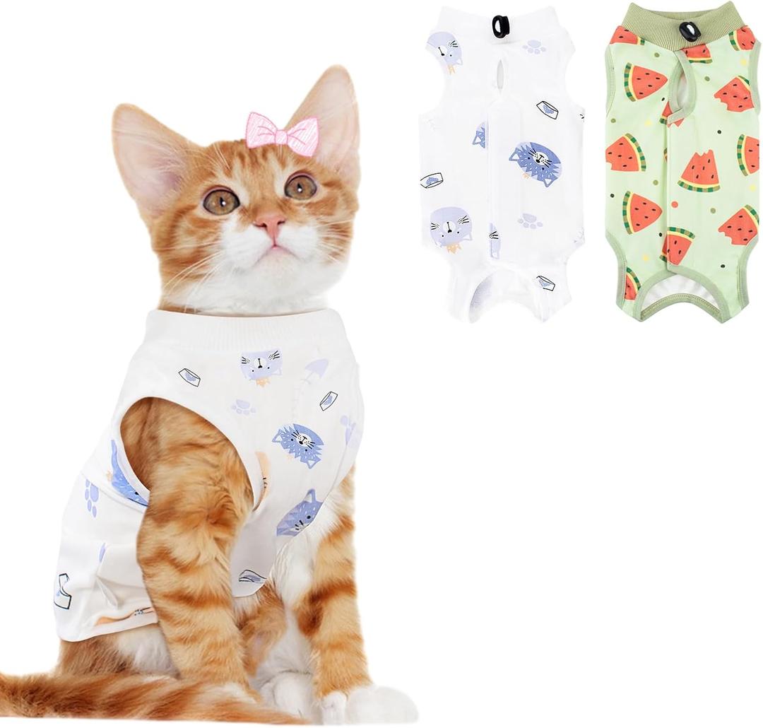 2 PCS Cat Recovery Suit for Spay Abdominal Wounds Cat Onesie for Cats After Surgery Recovery Suit Female Breathable E-Collar Alternative Kitten Onesie Anti Licking, Small