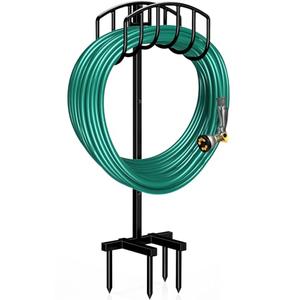 Winpull Garden Hose Holder Detachable Heavy Duty Metal Water Hose Hanger, Freestanding Hose Storage Stand Rack for Outside (Black)