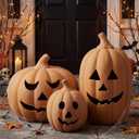 Vercraft Set of 3 Halloween Terracotta Pumpkin Decor - 13 in, 9 in, 7 in