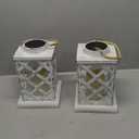 Sunnydaze Modern Crosshatch 9-Inch Solar LED Decorative Candle Lantern - Tabletop/Hanging Light - Set of 2 - White