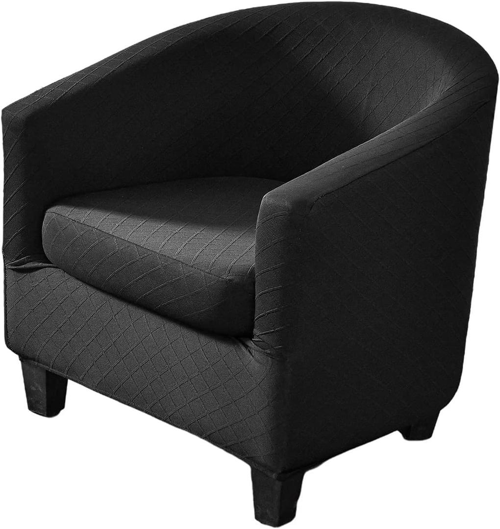 NILUOH Club Chair Slipcover 2 Piece Stretch Jacquard Tub Chair Cover Round Barrel Chair Covers Non Slip Armchair Covers Couch Covers with Elastic Bottom for Bar Counter Living Room, Jacquard Black