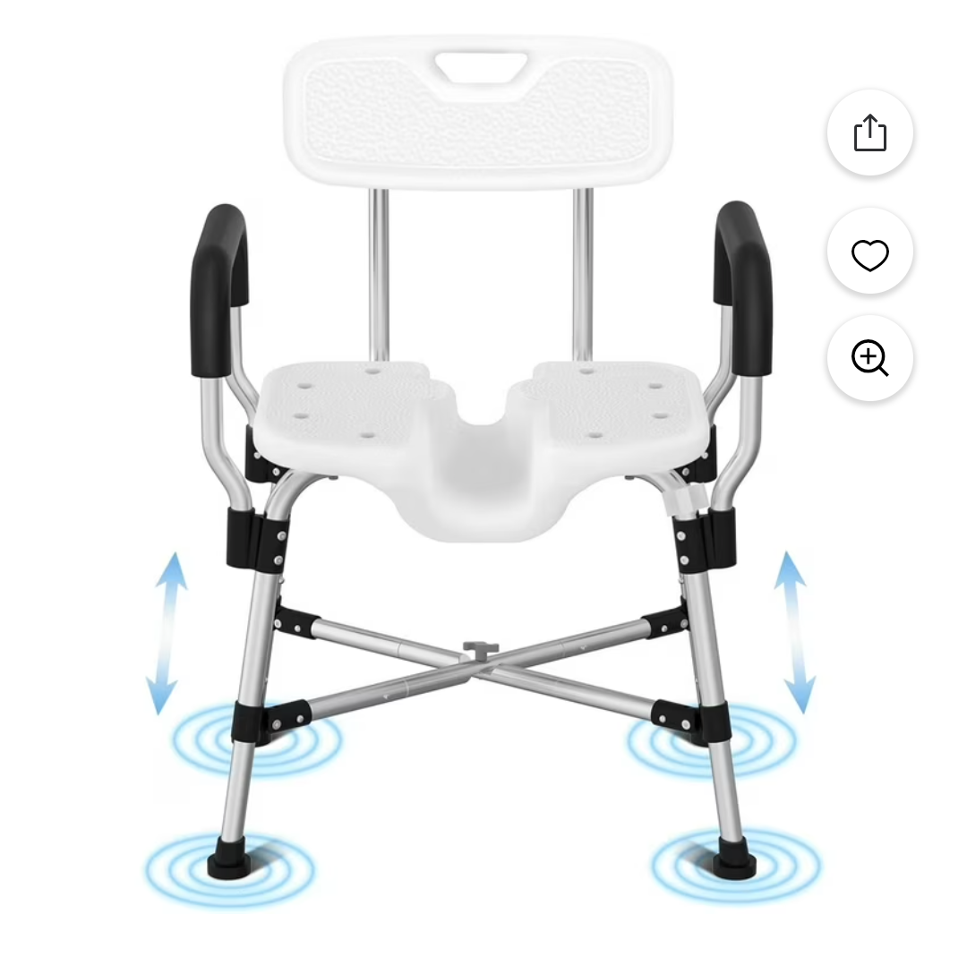 Meday Shower Chair for Inside Shower - Heavy Duty Reinforced Crossbar U-Shape Shower Seat for Elderly and Disabled - Adjustable Height Shower Chair with Armrests and Back for Pregnant, Handicap