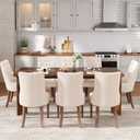 9-Piece Rectangular Dining Table Set for 8, 63" Industrial Kitchen Table with 8 Tufted Parsons Dinner Chairs for Dining Room, Kitchen, Living Room, Brown+Beige