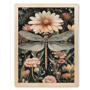 CXVU William Morris Animal Wall Art Prints with Natural OAK Wood Frame, Vintage Botanical Floral Dragonfly Wall Art Pictures for Living Room Bedroom Home Decor Animals Pictures Decor 12"x16"