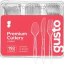 GUSTO [192 Combo Pack] Premium Heavyweight Disposable Clear Plastic Silverware - 64 Forks, 64 Spoons, 64 Knives, plastic utensils, Cutlery Set for Parties, Events, and Catering