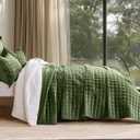 RECYCO Luxury Velvet Quilt Set King Size Bedding Sets, Ultra Soft Velvet Comforter Set, Lightweight Channel Box Stitch Oversized Bedspread Coverlet for All Season, with 2 Shams, Loden Green