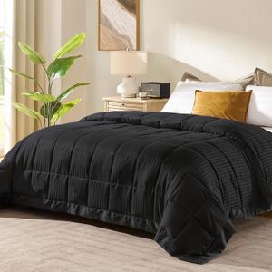 downluxe King Size Blanket with Satin Trim, Lightweight Down Alternative King Blanket for All Season, Machine Washable (Black, 108 x 90 Inch)
