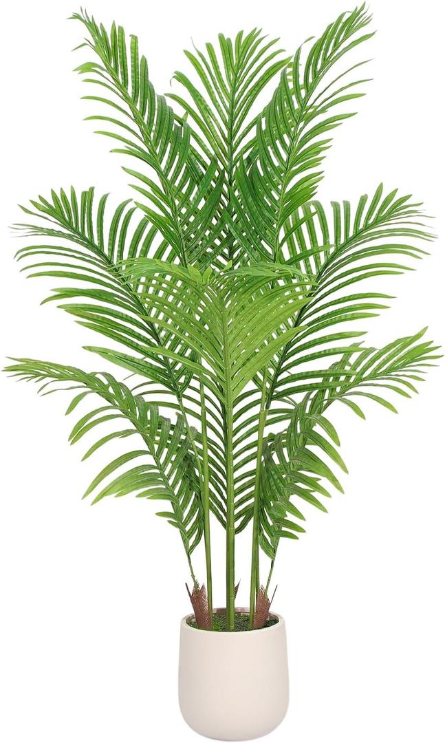 Artificial Palm Tree 4FT with White Planter, Artificial Tree Faux Floor Plant Artificial Plant Indoor for Home Office Living Room Decor