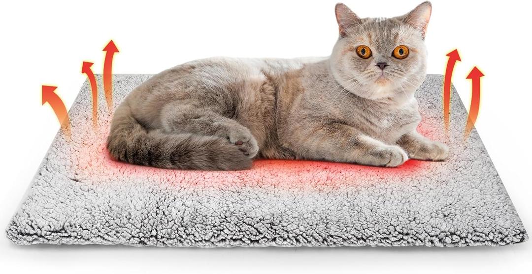 Buvlnee Self Warming Cat Bed Mat, Self Heating Mat for Dog, Extra Warm Thermal Pet Pad with Non-Slip Bottom, Removable Washable Cover for Indoor Outdoor Non Electric (Black, 18x24in)