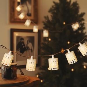 Vigdur 10FT Lantern String Lights - Hollow-Out Style Indoor String Lights Connectable Waterproof Indoor Outdoor Patio Lights for Garden Party Bedroom Christmas Decor