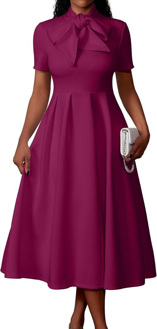 Memoriesea Women's Elegant Casual Short Sleeve Work Party A-Line Dress with Pockets, Size XXL