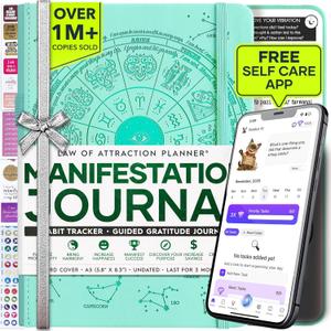 Manifestation Journal - 5 Minute Manifesting & Self Care Journal | 90-Day Undated Daily Planner for Positivity, Affirmations & Gratitude | Guided Mindfulness, Reflection | Vision Board + Stickers (Soft Turquoise Astro)