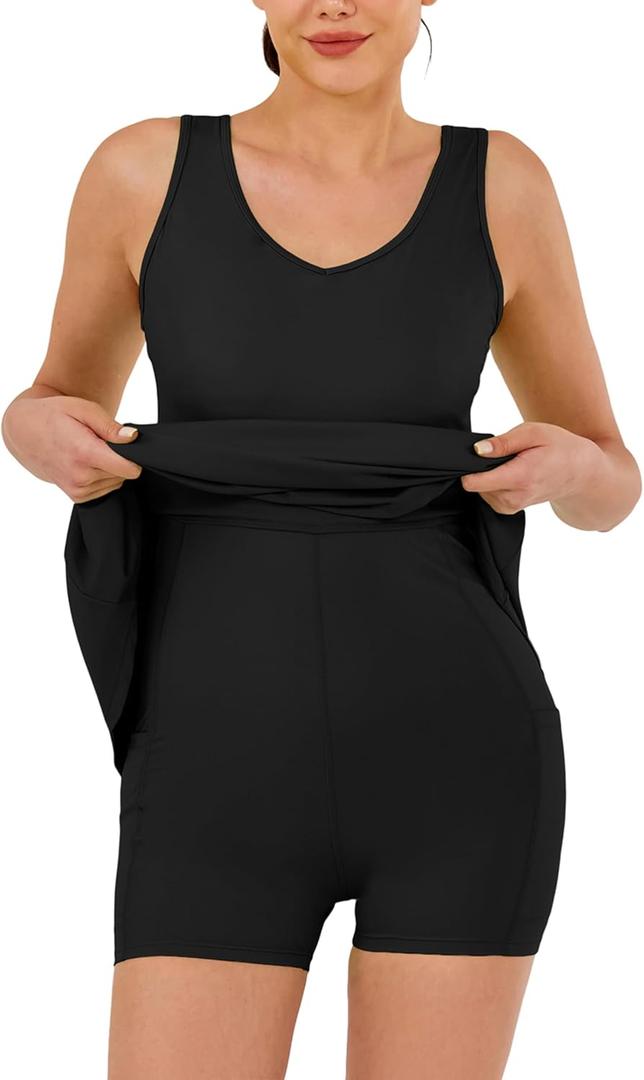 Black dress with Shorts Underneath,Tennis Dresses for Women with Built in Shorts Lightweight Sleeveless Golf Dress