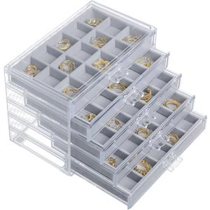 misaya Acrylic Earring Organizer with 75 Slots, 5 Drawers Clear Jewelry Organizer for Earrings Only, Birthday Present, Grey
