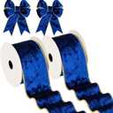 Briful Blue Velvet Ribbon 2.5 Inch Christmas Tree Ribbon with Metallic Wired Gold Edge Velvet Ribbons for Valentine's Day Gift Wrapping Wreaths Garland Big Bow Crafts Supplies(2 Rolls, 20 Yards)