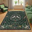 Machine Washable 5x7 Area Rugs for Living Room, Non Slip Soft Low Pile Unicorn Floral Farmhouse Moroccan Vintage Animal Playroom Girls Rugs for Bedroom, Carpet Rugs for Nurseries(Forest Green5'x7')