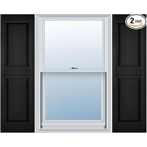 Ekena Millwork Lifetime Vinyl LP2S12X03900BL Standard Two Equal Panel Vinyls, Raised Panel Vinyl Shutters, w/Installation Shutter-Lok's & Matching Screws (Per Pair), 12"W x 39"H, Black