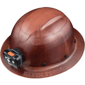 Klein Tools 60447 Hard Hat, Full Brim Class G KONSTRUCT Series Hard Hat with Rechargeable Headlamp, Sweat-Wicking Sweatband, Top Pad, Brown