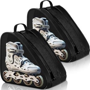 CHENGU Roller Skate Bag Large Capacity Breathable Ice Skate Bag with Adjustable Shoulder Strap Figure Accessories for Boys Girls Adults (black, 2 Pack)
