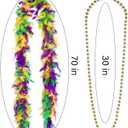 5PCS Festival Costumes Accessories for Women, Faux Feather Headband, Beads Necklaces Feather Boa, Applicable to Party Cosplay