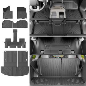 Powoq 7 Seats Fuel Floor Mats Compatible with 2026 Palisade Cargo Mat Floor Liner TPE Back Seat Protector Replacement for 2026 Palisade Accessories (Trunk Mat with Backrest Mat+Floor Mats)