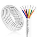 22 Gauge 7 Conductor Electrical Wire, 32.8FT White Stranded Low Voltage 22/7 PVC Case, 22 AWG Tinned Copper 7 Wire Extension Power for Strips LED Lamp Lighting