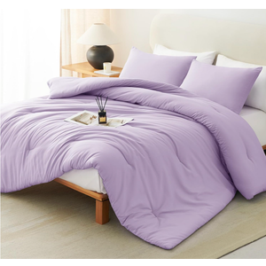 CozyLux Lavender King Size Comforter Set, 3 Pieces Light Purple Solid Breathable Quilted Bedding Sets, Luxury Fluffy Soft Bed Set with Down Alternative Comforter and 2 Pillowcases for All Season