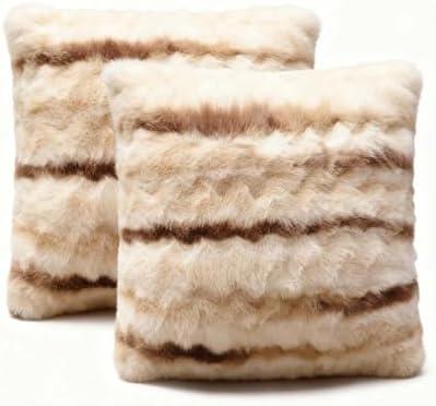 ZYFZCLBL Faux Fur Cushion Cover, Square Solid Cushion Pillowcase Decorative Pillow Cover Luxury Soft Cozy Fluffy Pillow Covers for Bed/Couch, Pack of 2, 22" x 22" Inch, Brown Print