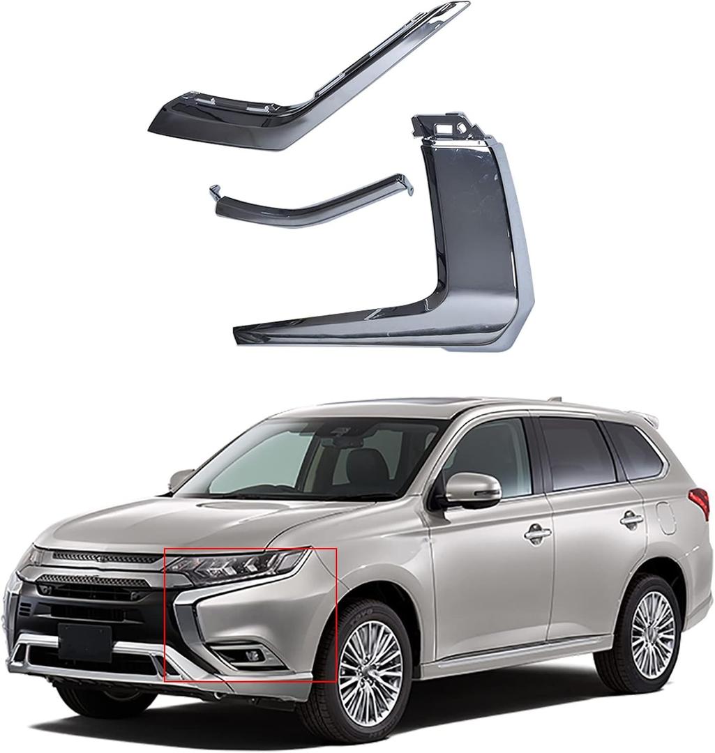 3-Piece Front Bumper LH Chrome Trim Set - Molding Strip Replacement for Outlander 2016-2019 (6407A141, 6407A145, 6407A143)