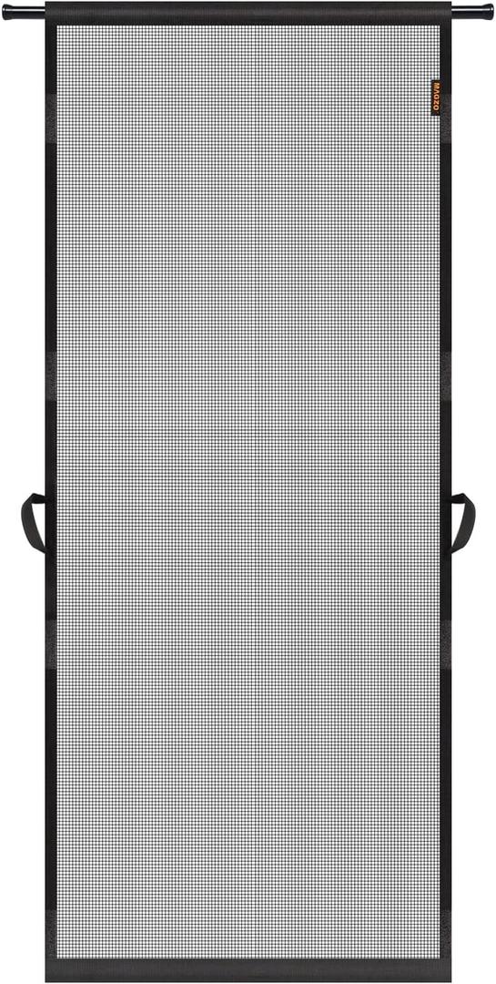 MAGZO Hanging Screen Door, Fits Door Size 24" x 80" (Curtain Size 26'' x 81''), Upgraded Fiberglass Mesh Net with Tension Rod&Hook&Loop (One Piece Can be Installed in 2 Ways), Weighted Bottom, Grey (Gray)
