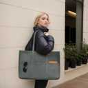 Large Canvas Tote Bag with Multi-Pockets Extra Big Shopping Beach Totes Bags Reusable Grocery Bag (Grey)