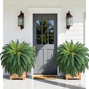 48in 96 Leaves Large Fake Ferns-Set of 2 Artificial Plants Outdoor, UV Resistant Artificial Ferns for Outdoors, Realistic Faux Boston Fern Fake Plants for Porch Home Garden Patio Hanging Decor