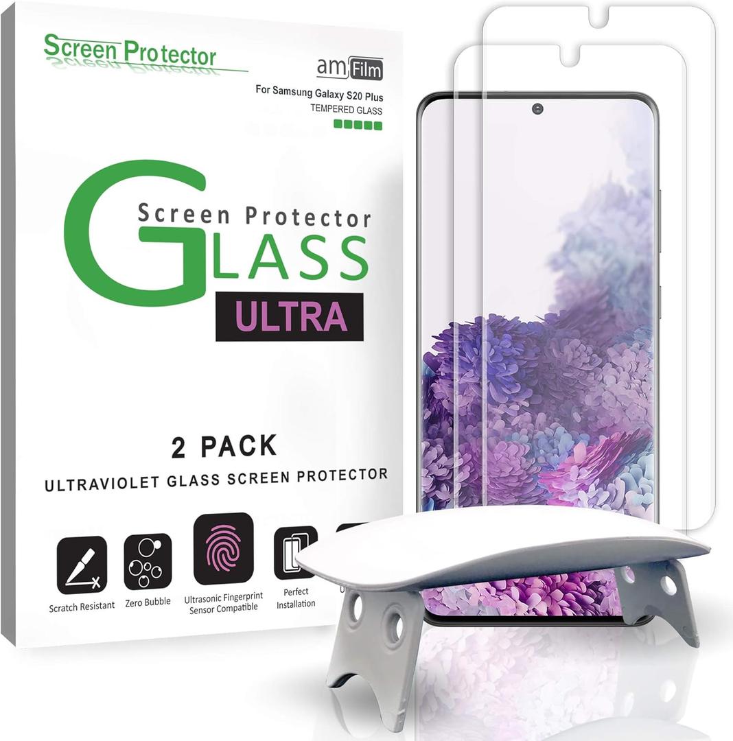 amFilm Ultra Glass Screen Protector for Galaxy S20 Plus, Tempered Glass, 2 Pack