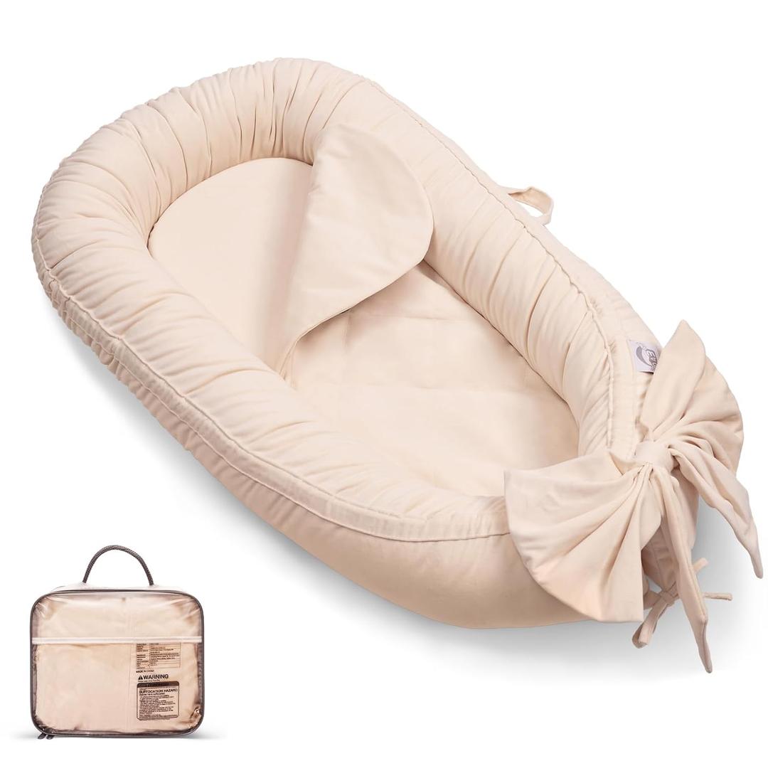 Baby Lounger, Infant Lounger for Newborn,Portable Baby Nest Cover Breathable & Soft, Newborn Essentials (Bow)