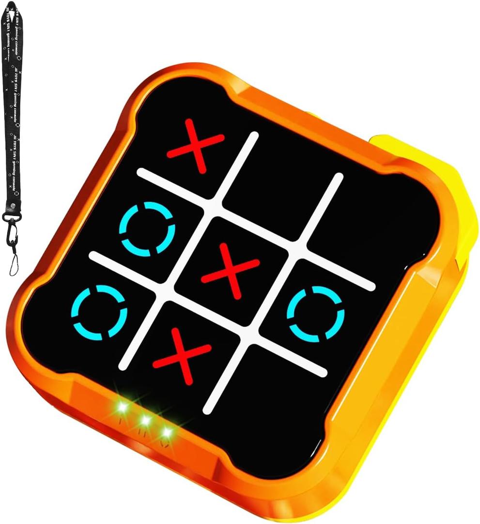 5-in-1 Tic Tac Toe Bolt Game, Portable Travel Car Games with Silent Mode for Kids Boys Girls, Handheld Electronic Toy with Hanging Rope for Car Ride, Learning Toy for Memory Growth (Orange)