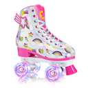 SULIFEEL Rainbow Unicorn Roller Skates for Girls Light up Wheels Kids Quad Skates with High Top Reflective TPU Leather Rainbow Unicorn Size 34
