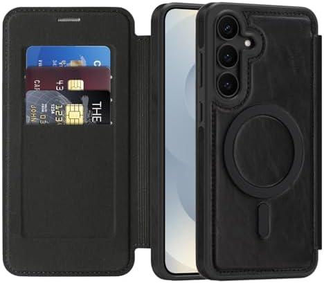 LEMAXELERS for Samsung Galaxy S25 FE Flip Wallet Case, Compatible with MagSafe, with [RFID Blocking] Card Holder PU Leather Shockproof Camera Protection Cover for Samsung Galaxy S25 FE, Black WLD