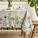 Horaldaily Spring Tablecloth 60104 Inch Rectangular, Wild Flowers Washable Seasonal Table Cover for Party Picnic Dinner Decor