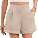 Cicy Bell Women Summer Wide Leg Shorts Dressy Casual High Waisted Bermuda Lightweight Linen Shorts (XX-Large, Khkai)