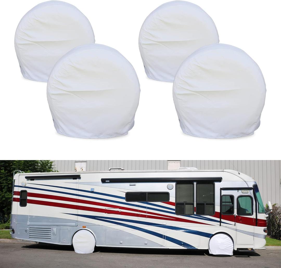Tire Covers for RV Wheel Set of 4 Motorhome Wheel Covers Waterproof White Vinyl Tire Protectors/Tire Covers Fits 36" to 39" Tire Diameters