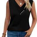 Sampeel Tank Top for Women Summer Button Down V Neck T Shirts Sleeveless Loose Fit Fashion Tops 2026 (Black, L)