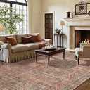 GENIMO 9x12 Area Rugs for Living Room, Machine Washable Non Slip Vintage Rugs, Low Pile Lightweight Chenille Print Rug for Bedroom, Dining Room, Home Office, Terracotta Indigo