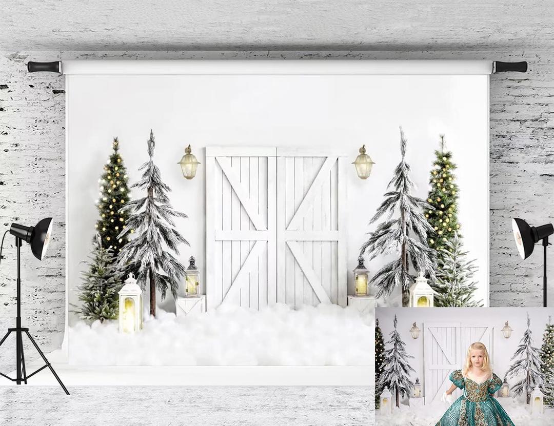 Kate 7x5ft Christmas Backdrop Winter Snow Tree Backdrops for Photography White Barn Door Kids Holiday Background Studio Props