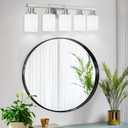 5-Light Bathroom Light Fixtures, 30" Nickel Bathroom Vanity Light with Milky White Glass Shade, Modern Bathroom Wall Lights Over Mirror, Farmhouse Wall Sconces Lighting for Bedroom Living Room