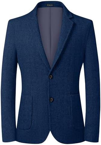 Mrbuerly Mens Herringbone Tweed Blazer Vintage Wool Blend Sport Coat Jacket 2 Button Casual Wedding Groomsmen Prom Suit Size M