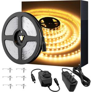 Warm LED Strip Lights,Onforu16.4ft Dimmable Strip Lighting,3000K 5m 12v Tape Light, 2835 LEDs Flexible Warm White Rope Light for Home,Kitchen,Under Cabinet,Bedroom, Christmas Decor, Non-Waterproof