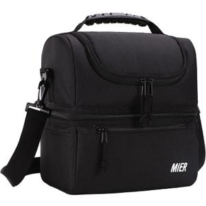 MIER Adult Lunch Box Insulated Lunch Bag Large Cooler Tote Bag for Men, Women, Double Deck Cooler(Black Large)