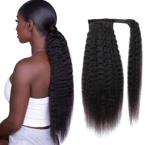 Straight Ponytail Human Hair Extensions Brazilian Wrap Around Ponytail for Black Women Unprocessed Remy Human Hair Pony Tail Clip In Extension Hairpiece 110g (Yaki Hair, 18inch)